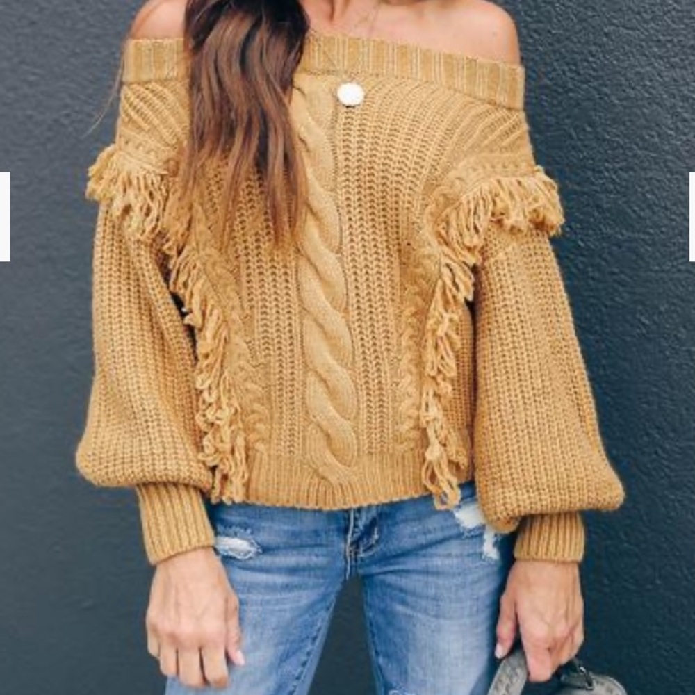 Frappe Fringe Knit Sweater in Caramel